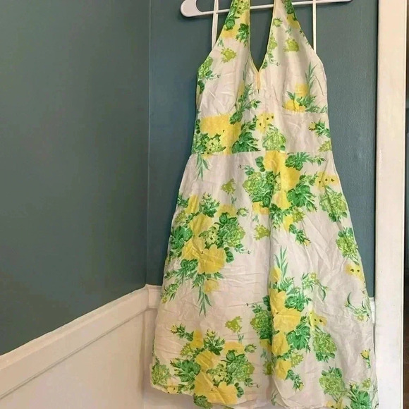 Vintage B Moss halter dress- floral- size 8 - silk and linen - Picture 1 of 9
